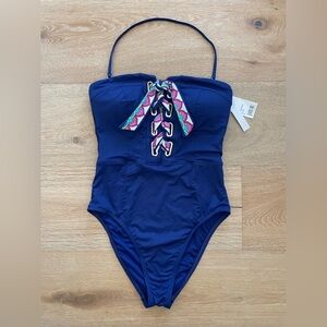 Trina‎ Turk Blue Paradise Plume Bandeau One-Piece Swimsuit Bathing Suit Resort